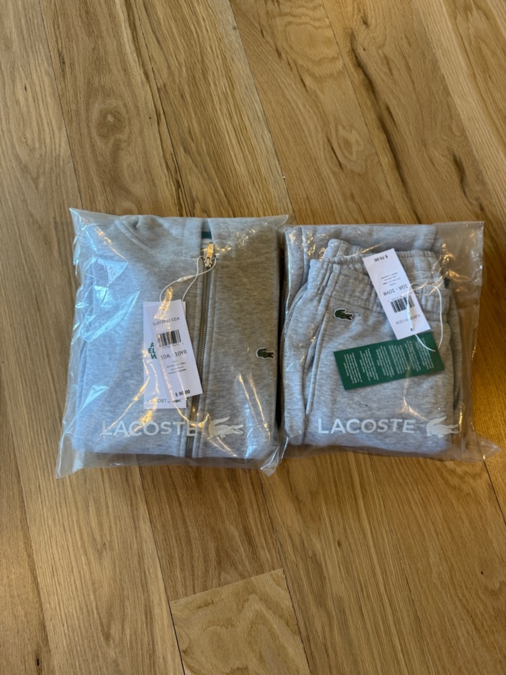 Lacoste Gray Fleece Zip Hoodie with Green Crocodile Logo